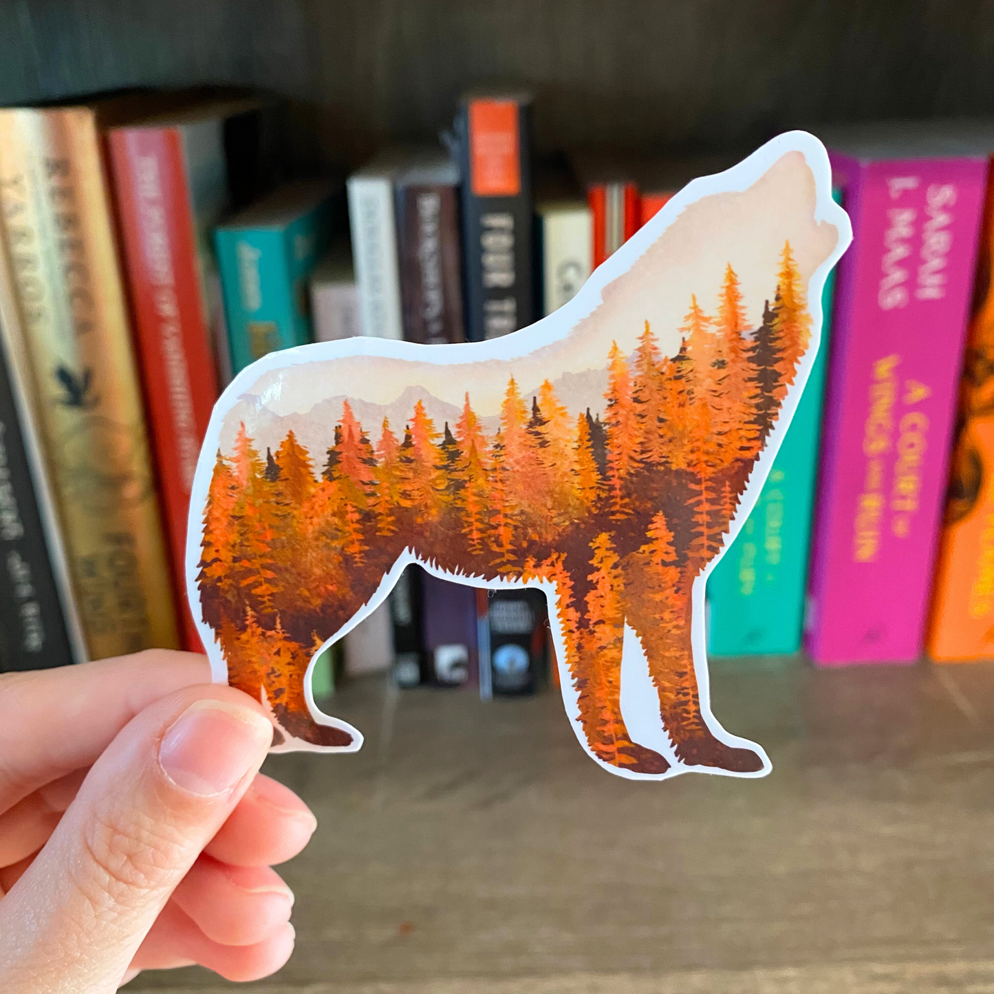 Silhouette Howling Wolf Sticker | Animal Nature Vinyl Sticker | Cute Fall Forest Sticker For Water Bottle