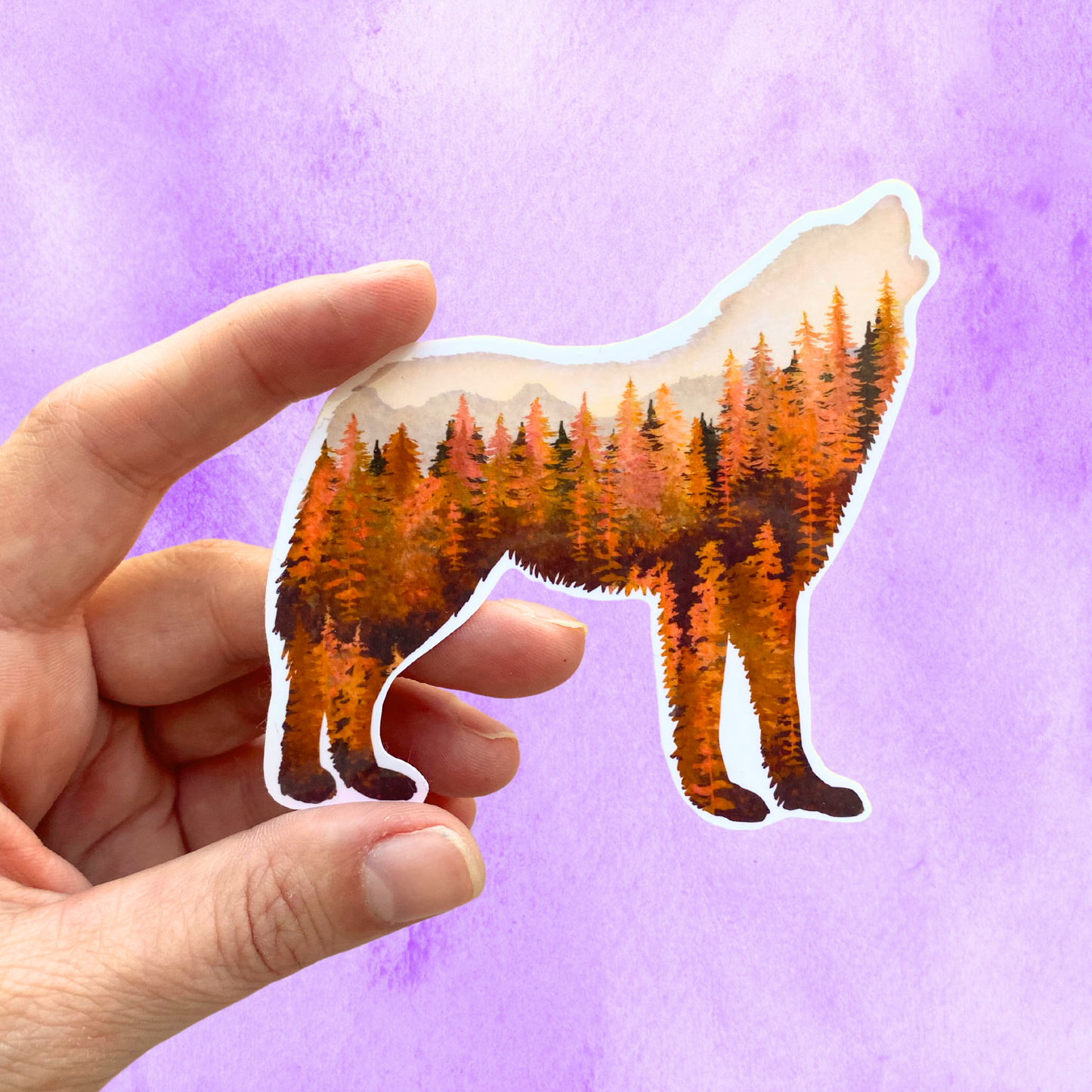 Silhouette Howling Wolf Sticker | Animal Nature Vinyl Sticker | Cute Fall Forest Sticker For Water Bottle