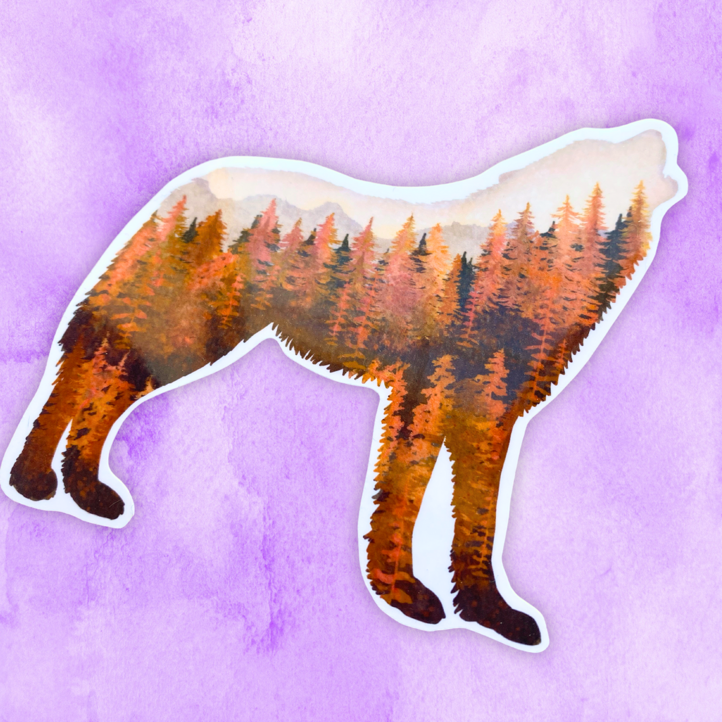 Silhouette Howling Wolf Sticker | Animal Nature Vinyl Sticker | Cute Fall Forest Sticker For Water Bottle